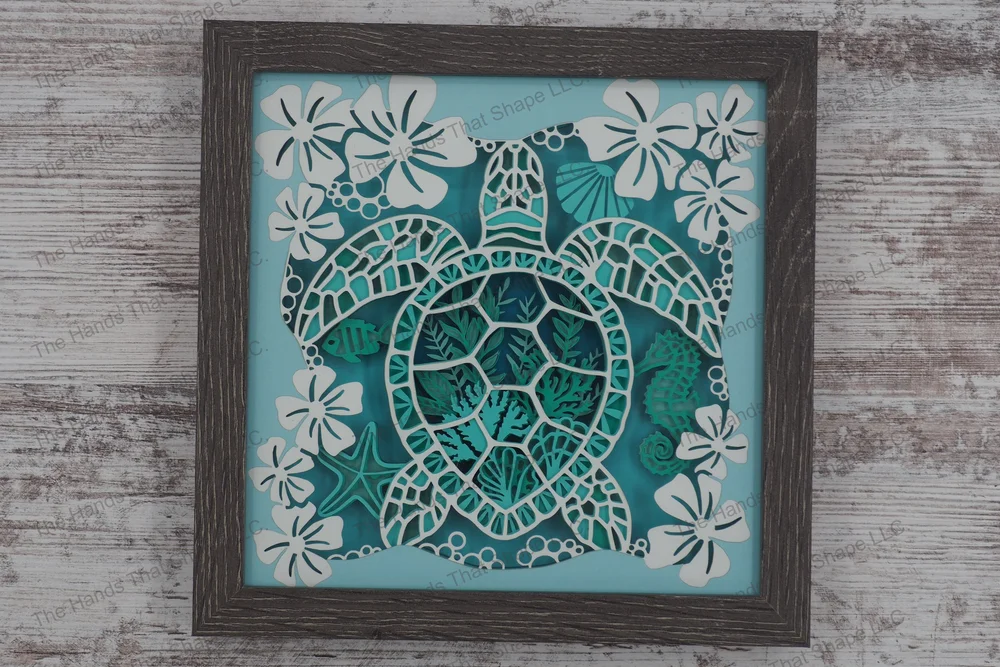 Floral Sea Turtle Layered Paper Art Shadow Box